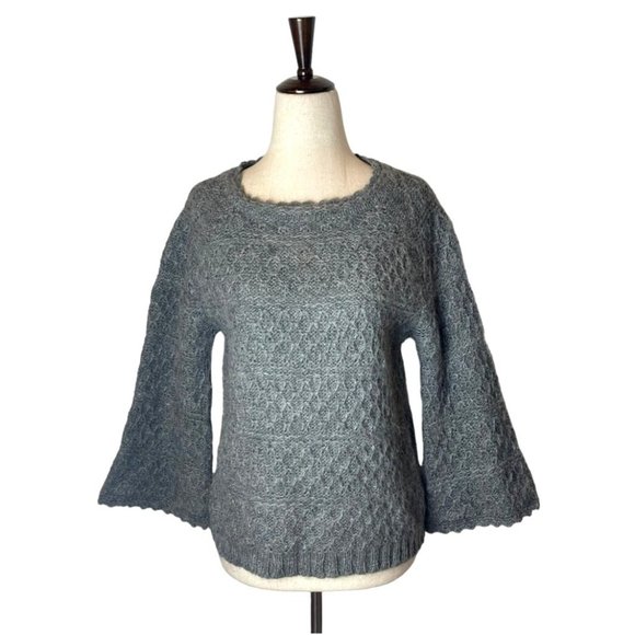 Zara Sweaters - Zara Gray Alpaca Blend Lattice Knit Bell Sleeve Pullover Sweater Size M